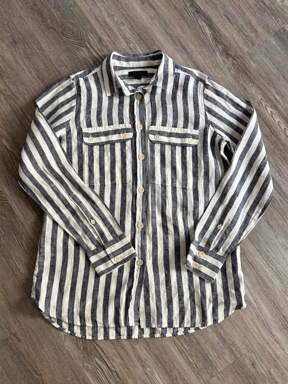 J. Crew Black and White Striped Button-Up Shirt